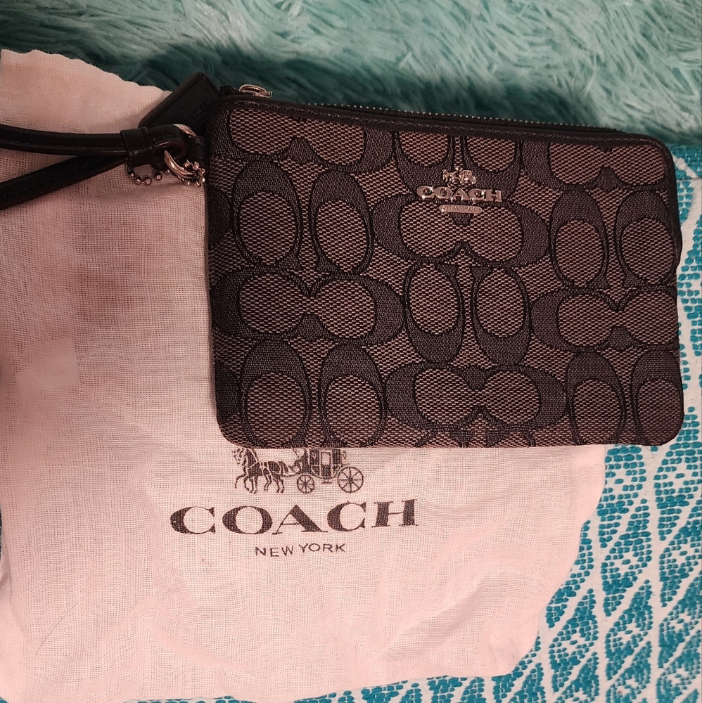 COACH Logo Jacquard Fabric Wristlet